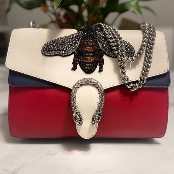 COPY GUCCI Calfskin Bee Embroidered Medium Dionysus Shoulder Bag